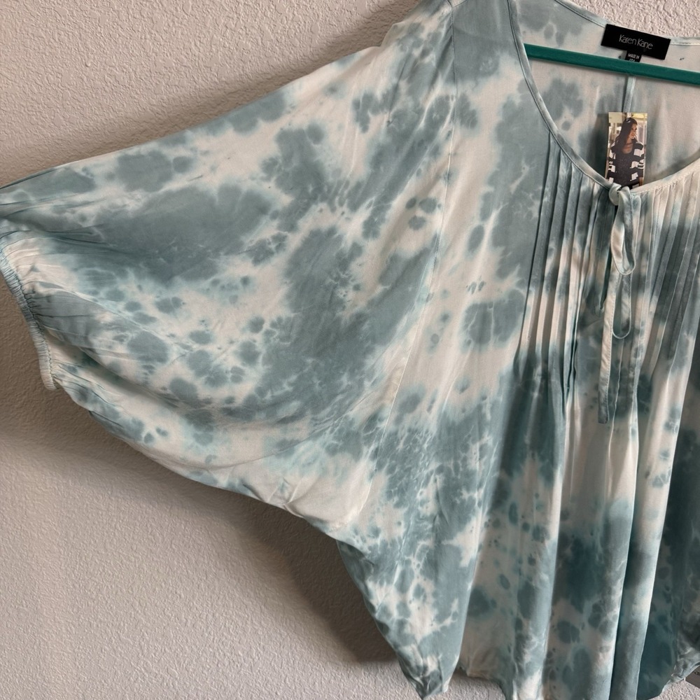 Karen Kane Women's size XL Call of the Canyon Pintuck Top Soft Aqua Tie Dye Boho - Picture 3 of 7